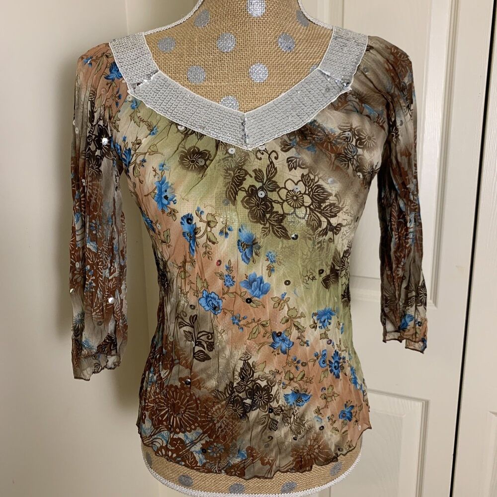 Y2k Cheeky USA Juniors Fairy Tunic Top Split Sleeve Sequence XS Sheer Whimsigoth